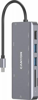 USB elosztó-HUB, USB-C/USB 3.0/HDMI/Ethernet/audio/SD, CANYON "DS-11"